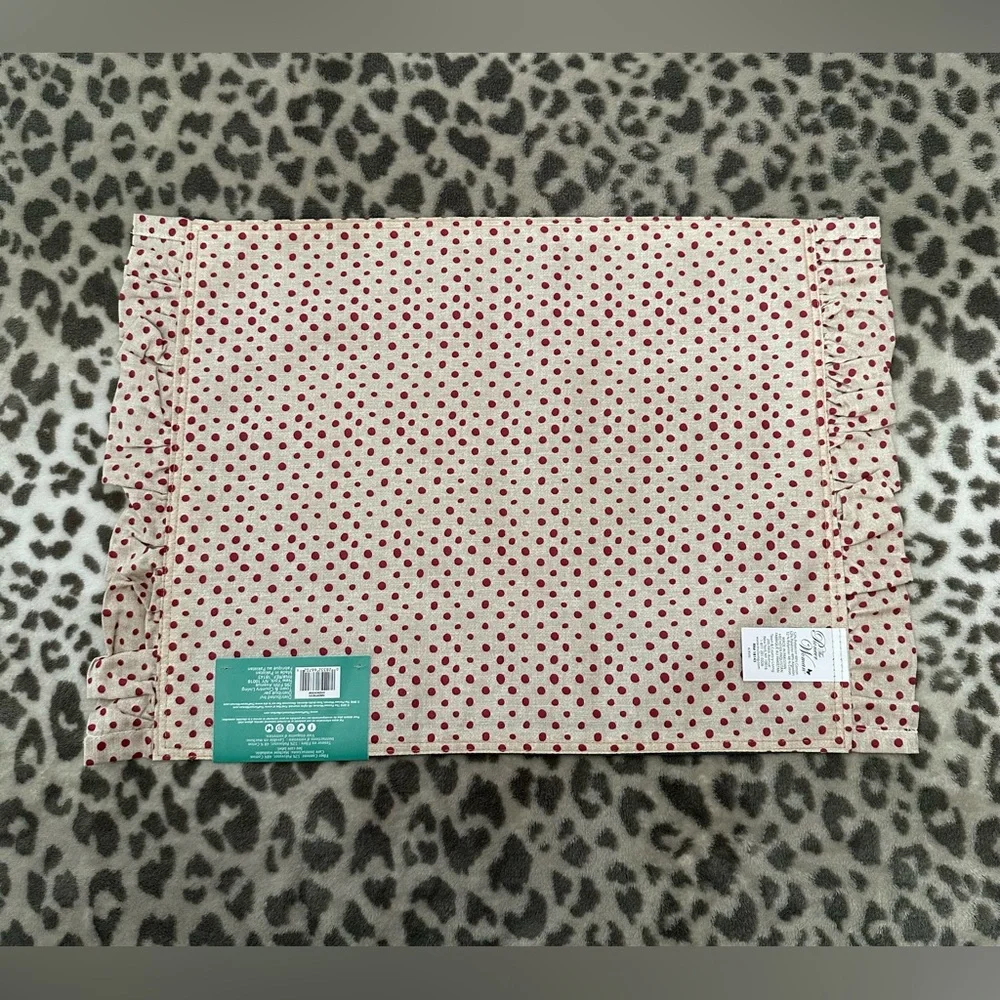 2018 The Pioneer Woman Reversible Placemat Set of 4 Blue Denim Polka Dot Ruffle